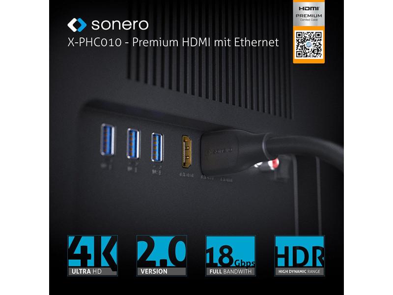 sonero Kabel HDMI - HDMI, 0.5 m HDMI-Kabel mit Ethernet