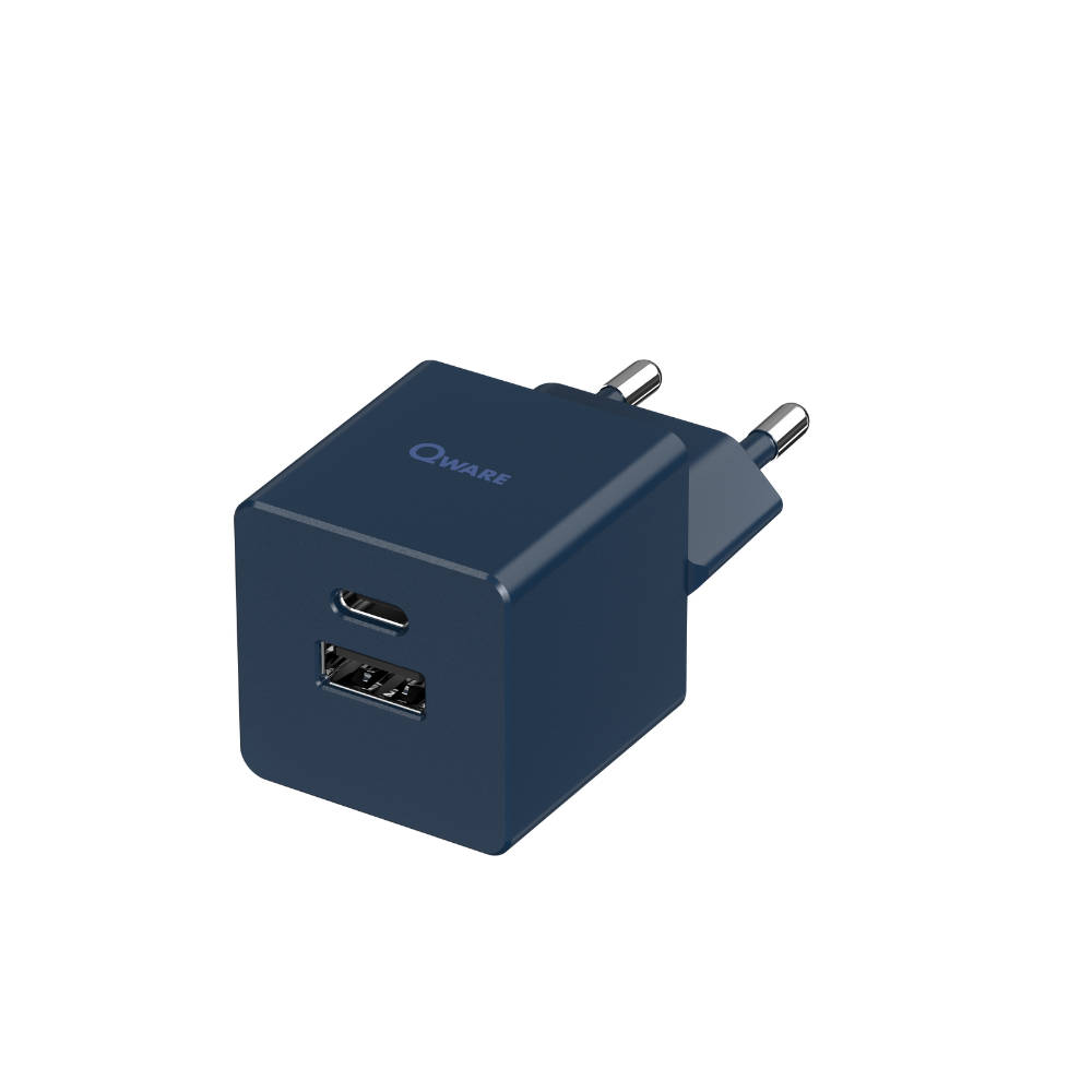 Qware 20 Watt Mini Dual Charger - blauw