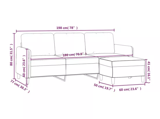 Canapé à 3 places avec repose-pieds Marron 180 cm Velours