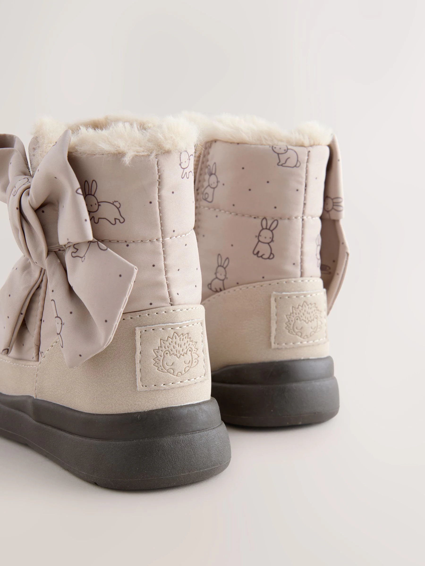 Neutraal met konijnenprint - Waterafstotende gewatteerde Boots met Strik