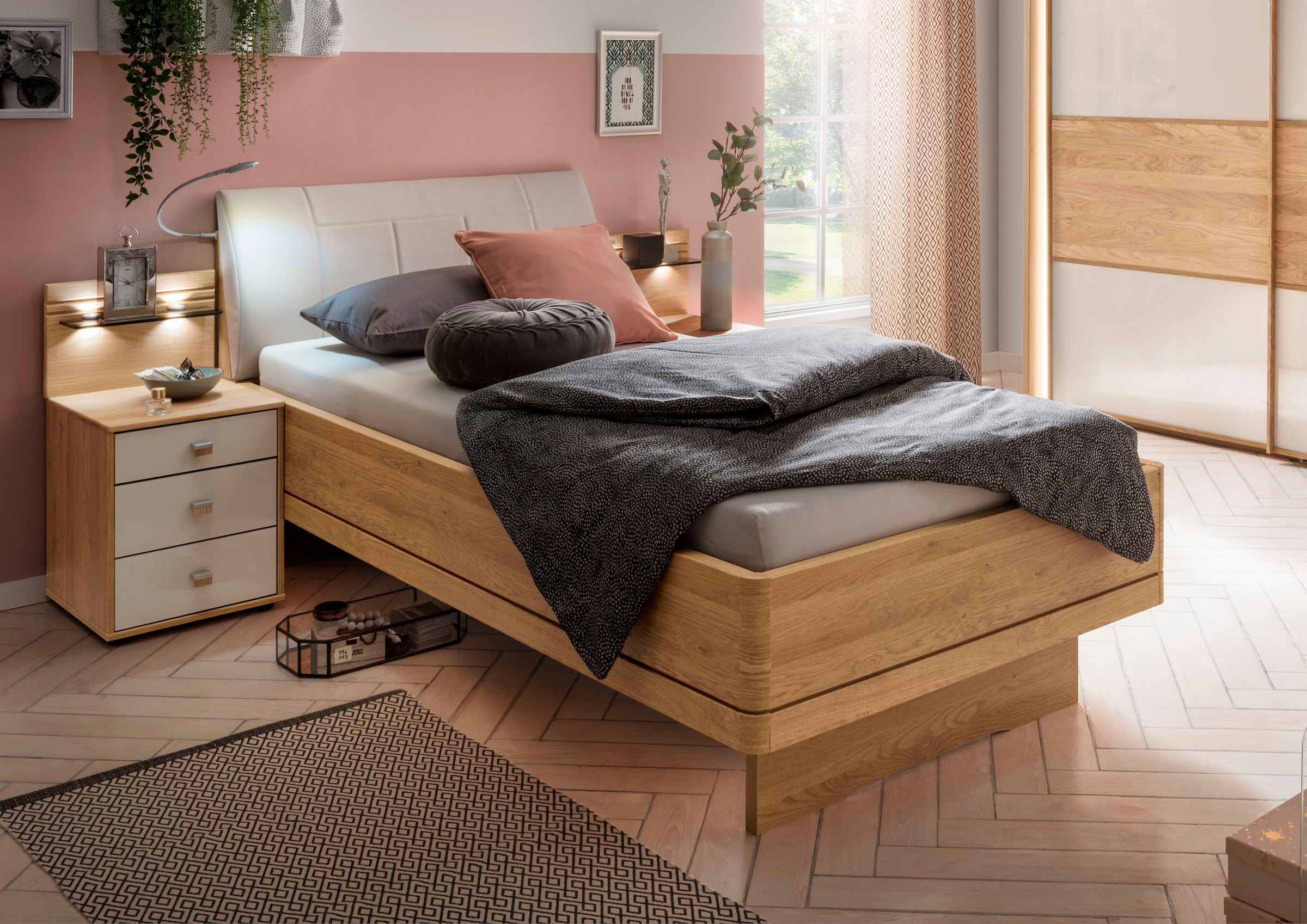 WIEMANN Bett »Kiruna, Bettgestell, Bettrahmen, Eiche Nachbildung, Polsterkopfteil« 4-fache Liegehöhenverstellung, MADE IN GERMANY,  Polsterkopfteil aus Kunstleder, verschiedene Grössen, in Komforthöhe