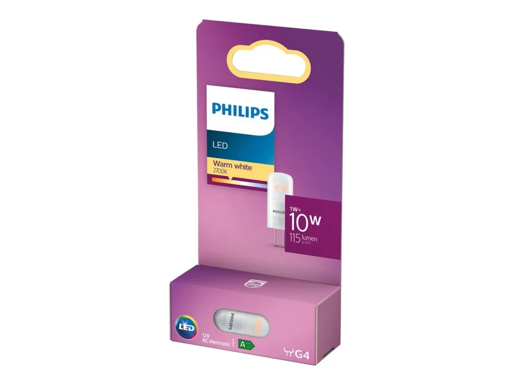 Philips - LED-lyspære - form: kapsel - G4 - 1 W (tilsvarende 10 W) - klasse F - varmt hvidt lys - 2700 K