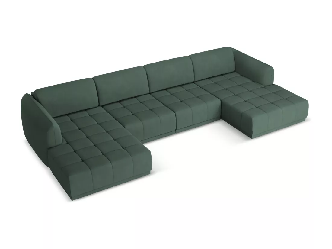 Canapé d'angle panoramique en tissu chenille - vert - HOKU