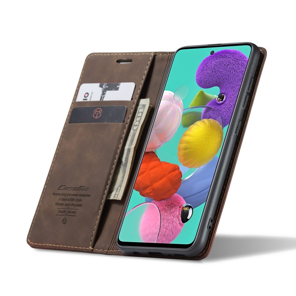 Samsung Galaxy A51 (2019) Leder Tasche Flip Wallet Etui mit Kartenfächern - Dunkelbraun