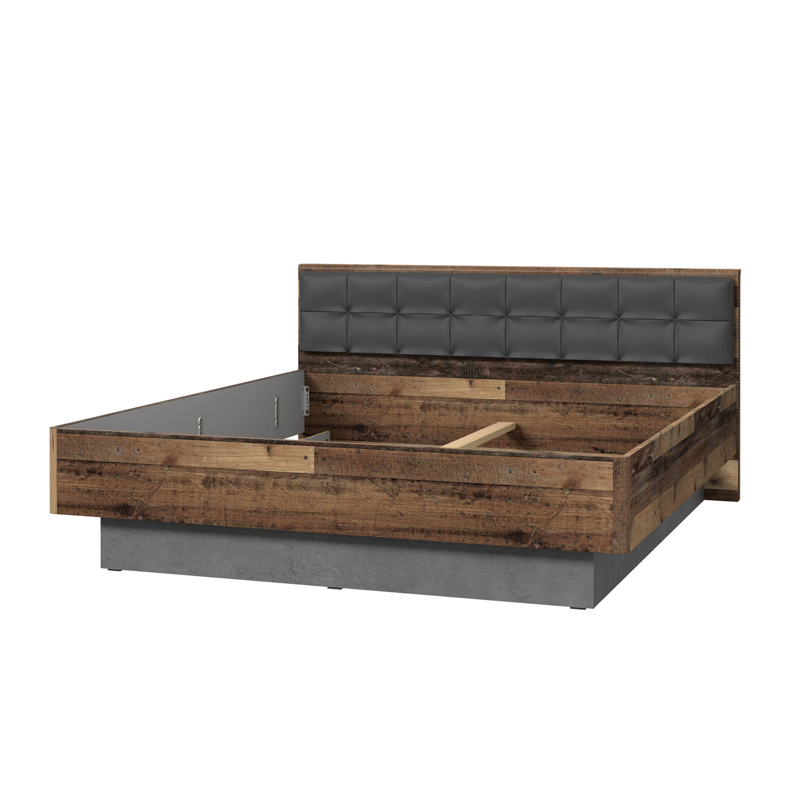 Bettgestell - Old Wood Vintage-Betonoptik - Polsterkopfteil - 180x200 cm
