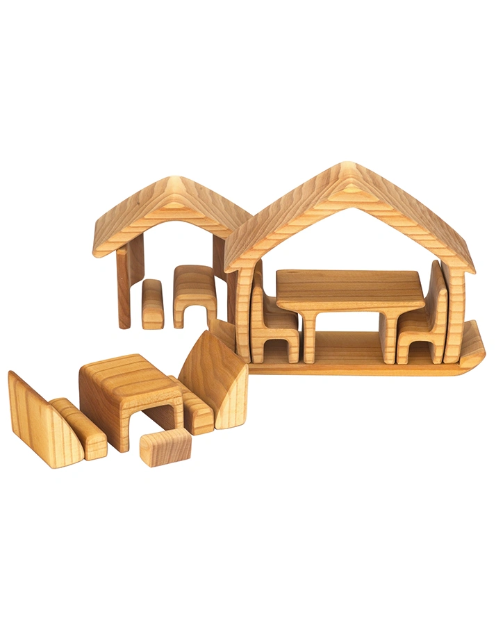 Formenspiel HAUS MIT MÖBELN aus Holz in natur