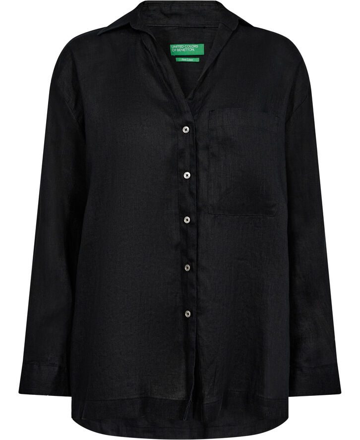 United Colors of Benetton SHIRT - 100% hør Sort