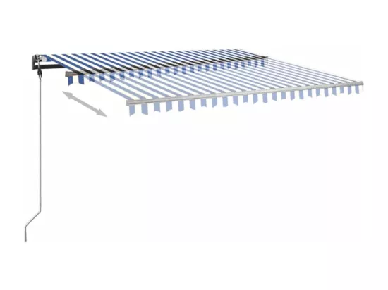 Auvent manuel rétractable sur pied 450x350 cm Bleu/Blanc