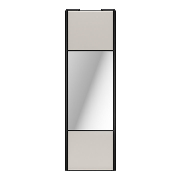 Porte de placard coulissante avec miroir gris clair mat profil noir GoodHome Arius H. 248,5 x L. 77.2 cm + amortisseurs