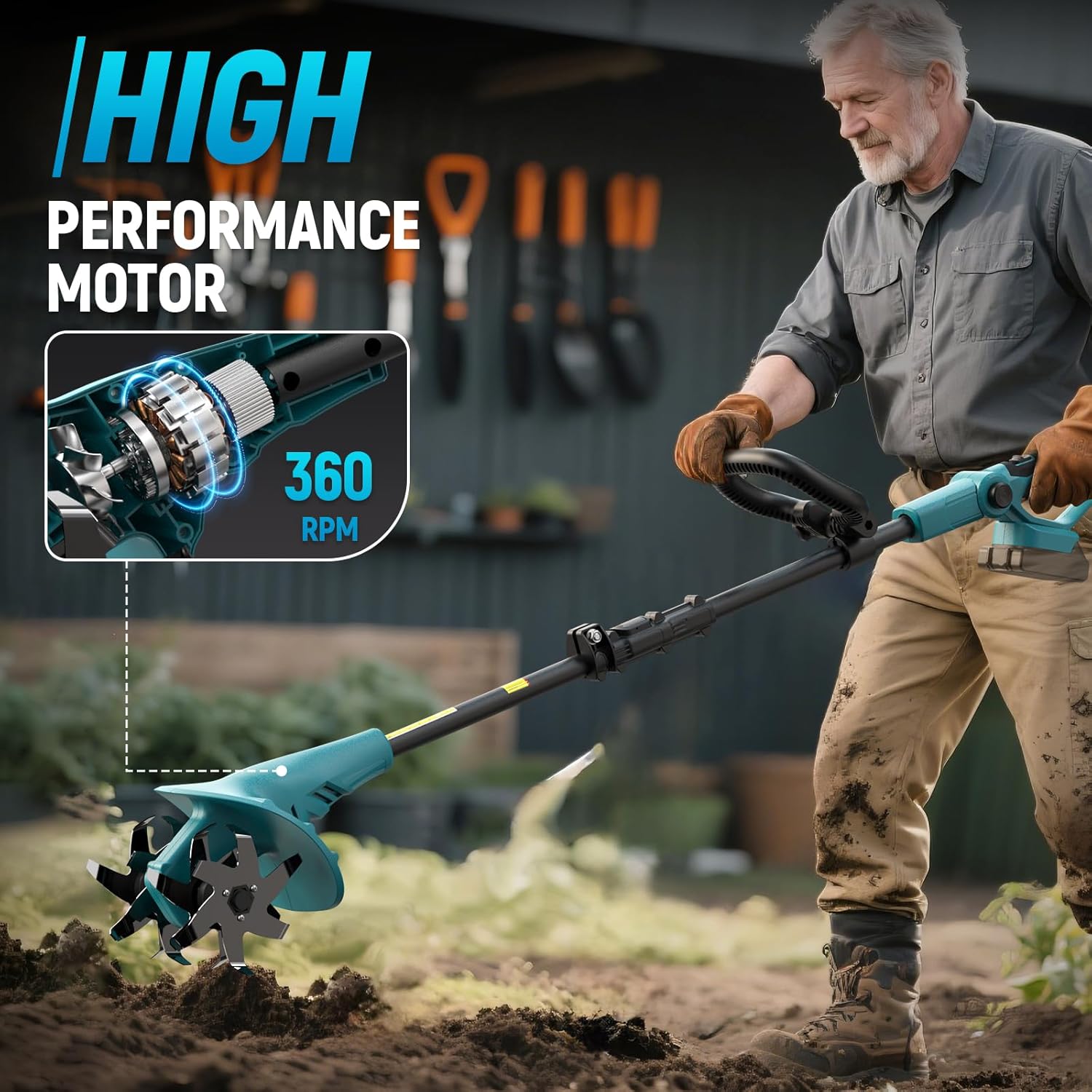 Akku-Bodenhacke Motorhacke für Makita 18V Akku – 360 U/min Motor, 20cm Arbeitsbreite & 13cm Arbeitstiefe für Beet, Acker & Landwirtschaft(Ohne Akku)