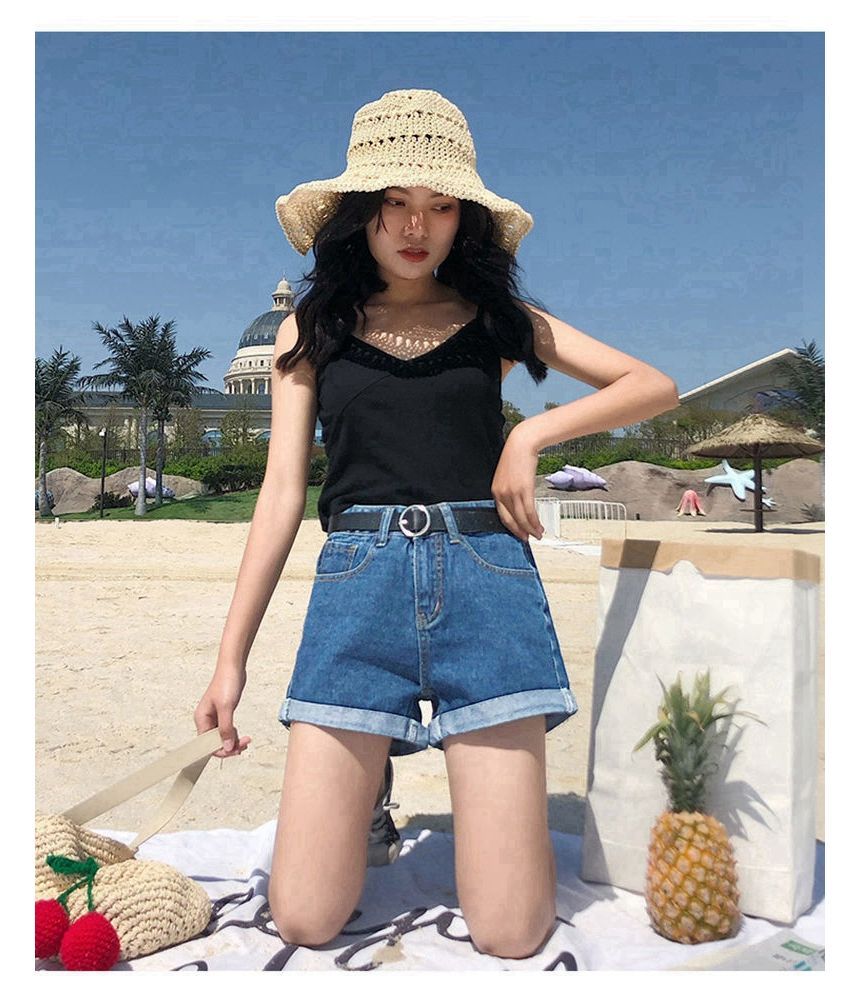 Baoinie - Denim shorts met hoge taille en opgerolde zoom