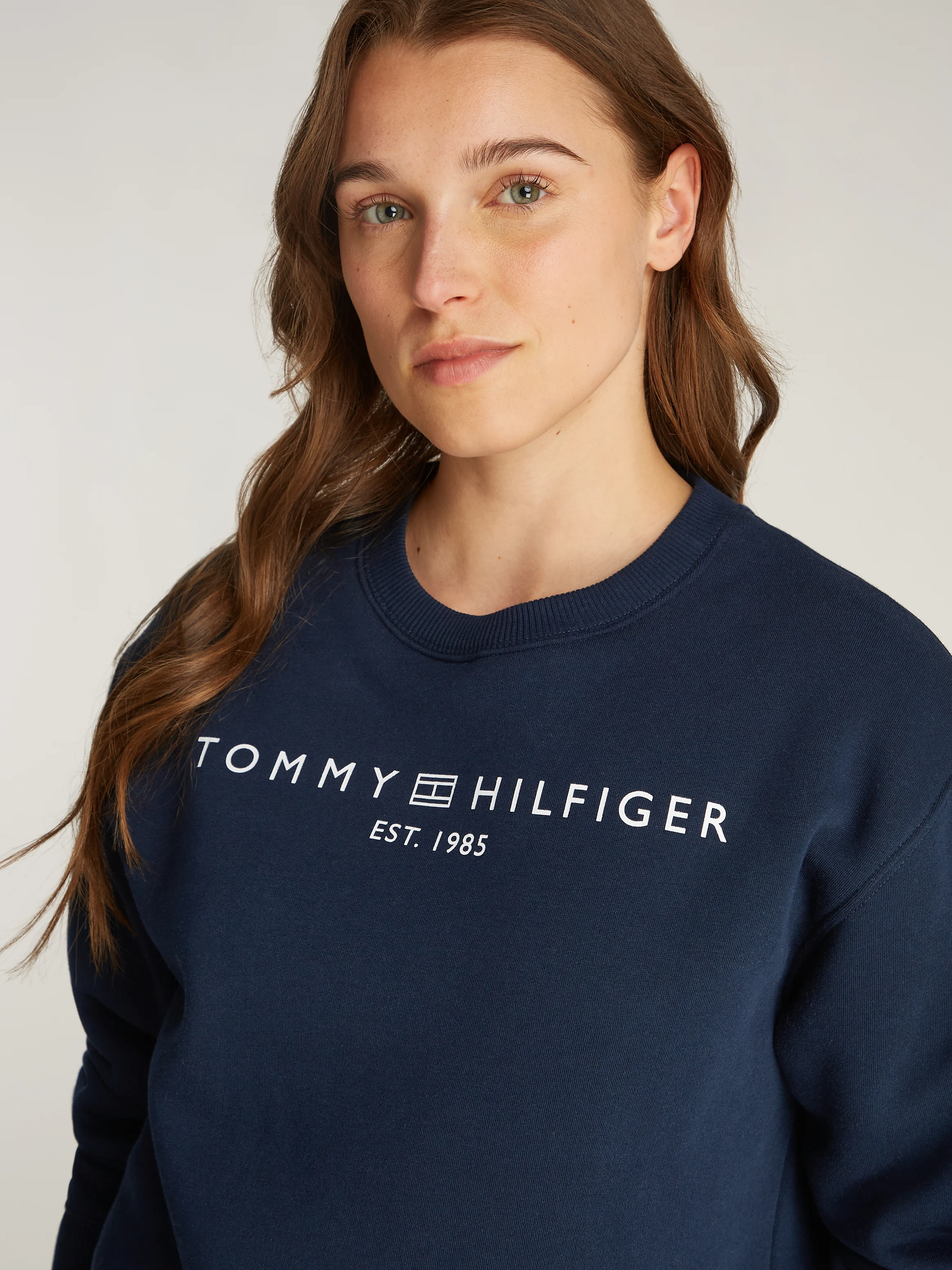 Sweat col rond en coton mélangé droit | Bleu
