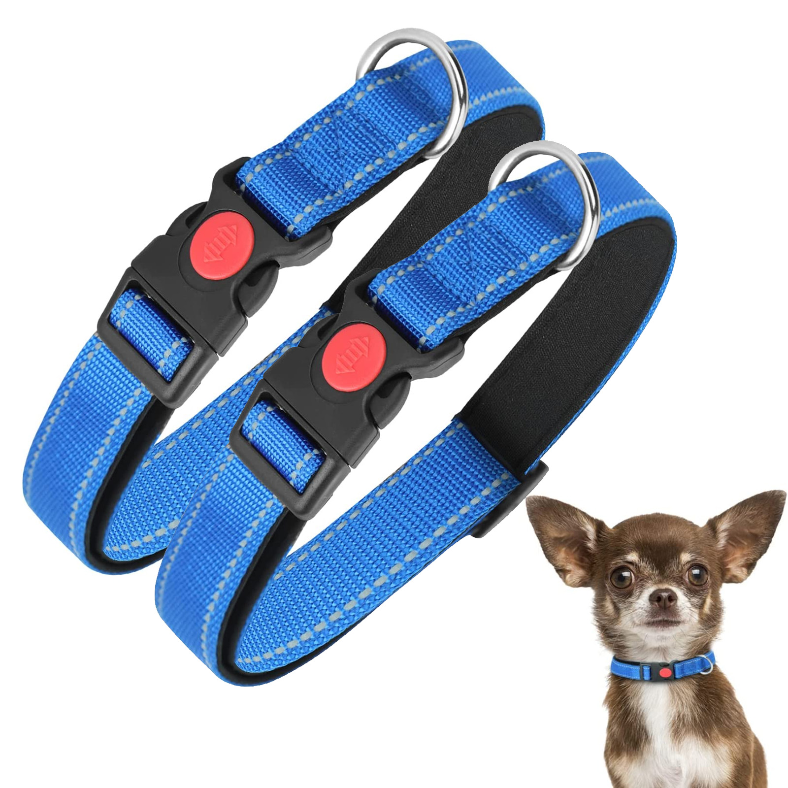 Nobleza - 2 coleiras para cães, coleira de nylon macia e acolchoada com detalhes refletivos, coleira ajustável para cães grandes com trava de segurança, coleiras para treinamento de cães (G, azul)