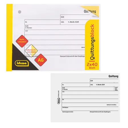 Idena Quittung A6 quer, 2x40 Blatt FSC-Mix