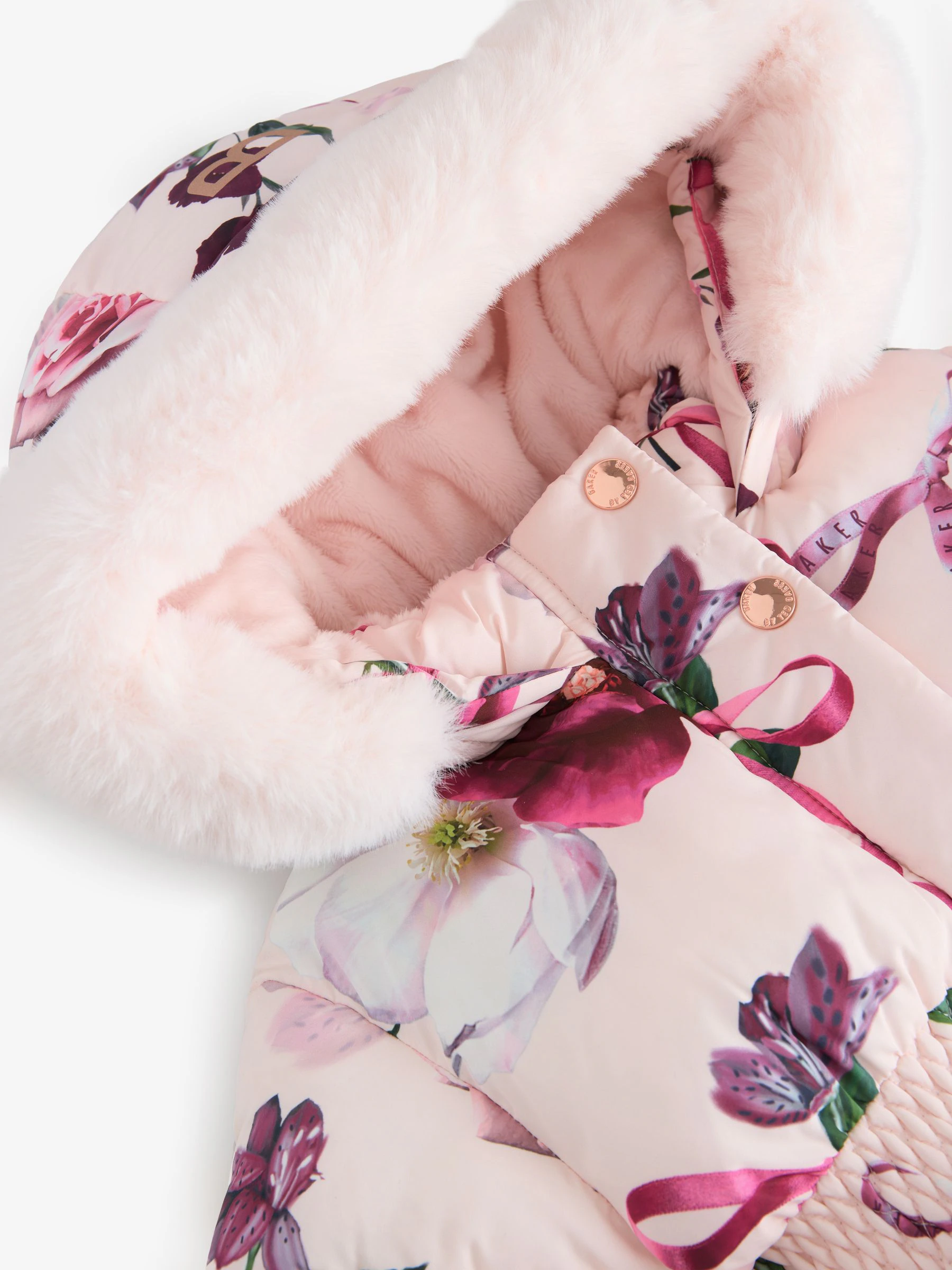 Roze - Baker by Ted Baker - Regenbestendige gewatteerde jas met bubbelzoom