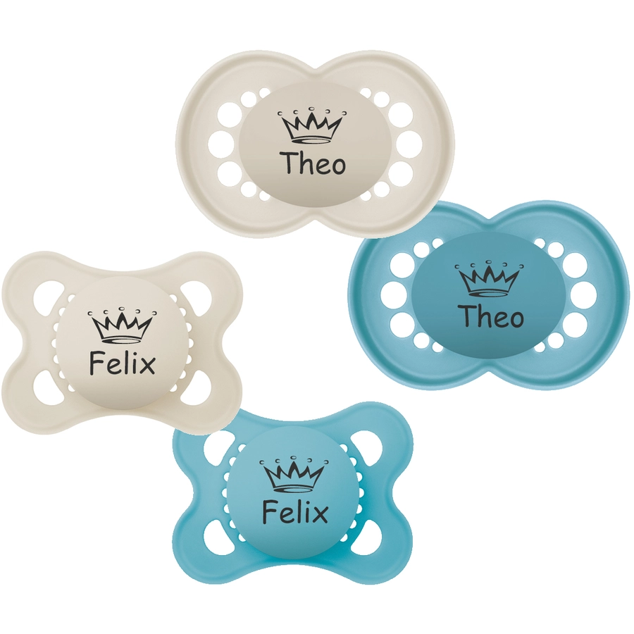 Schnullireich Schnuller mit Namen  Namensschnuller MAM Pure Krone – 2er Set (Junge) Blau