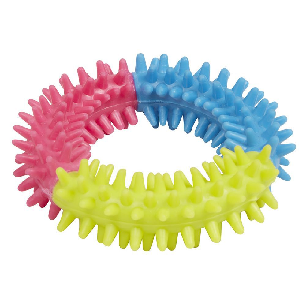 Jouet pour chien à picots jaune et bleu Ø10cm