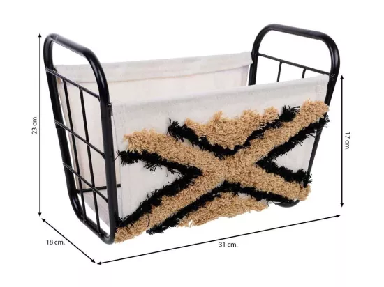 Panier de rangement en métal et tissu 31x18x17/23