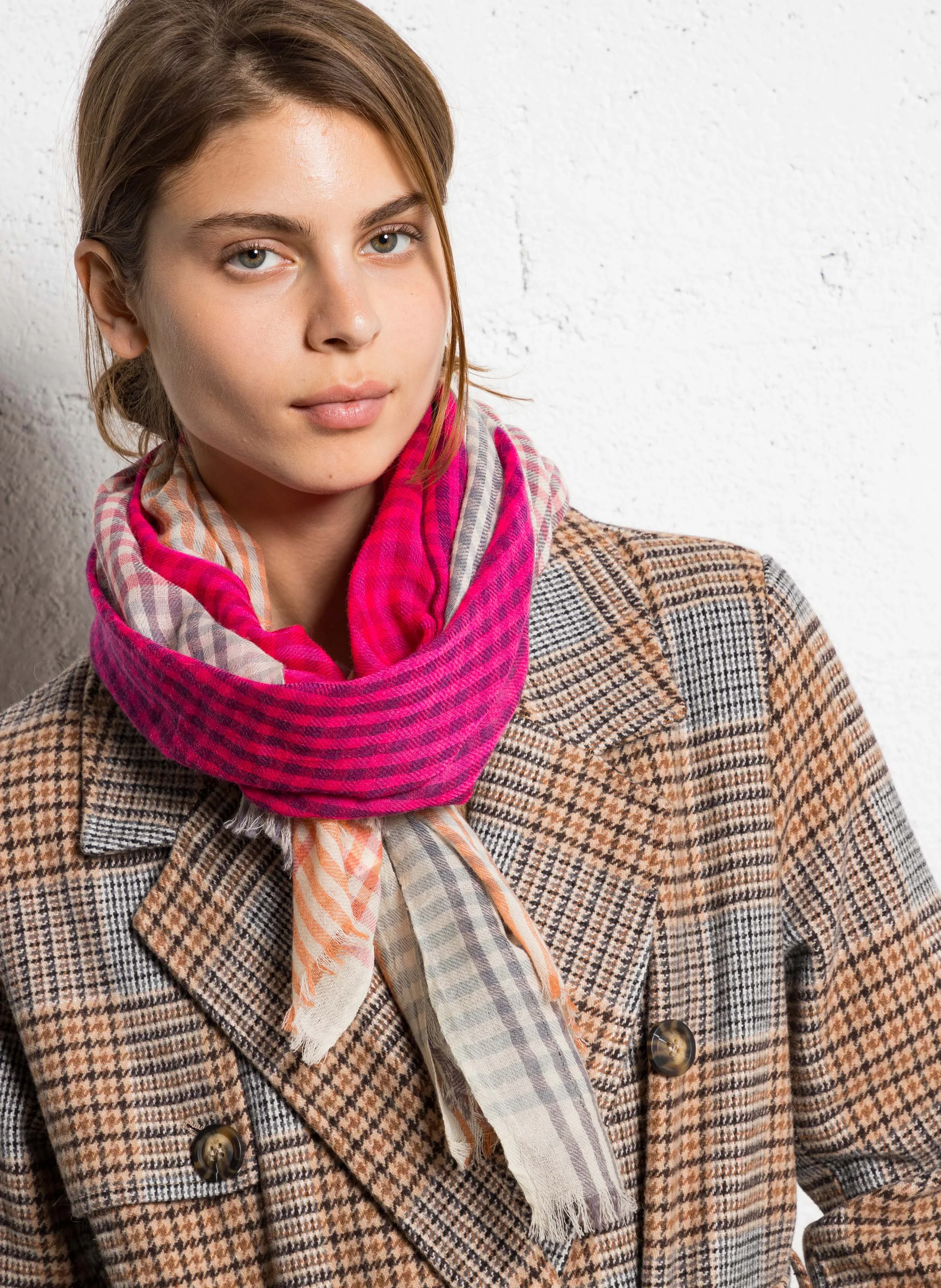 COSMIC - Foulard à carreaux en laine | Marron