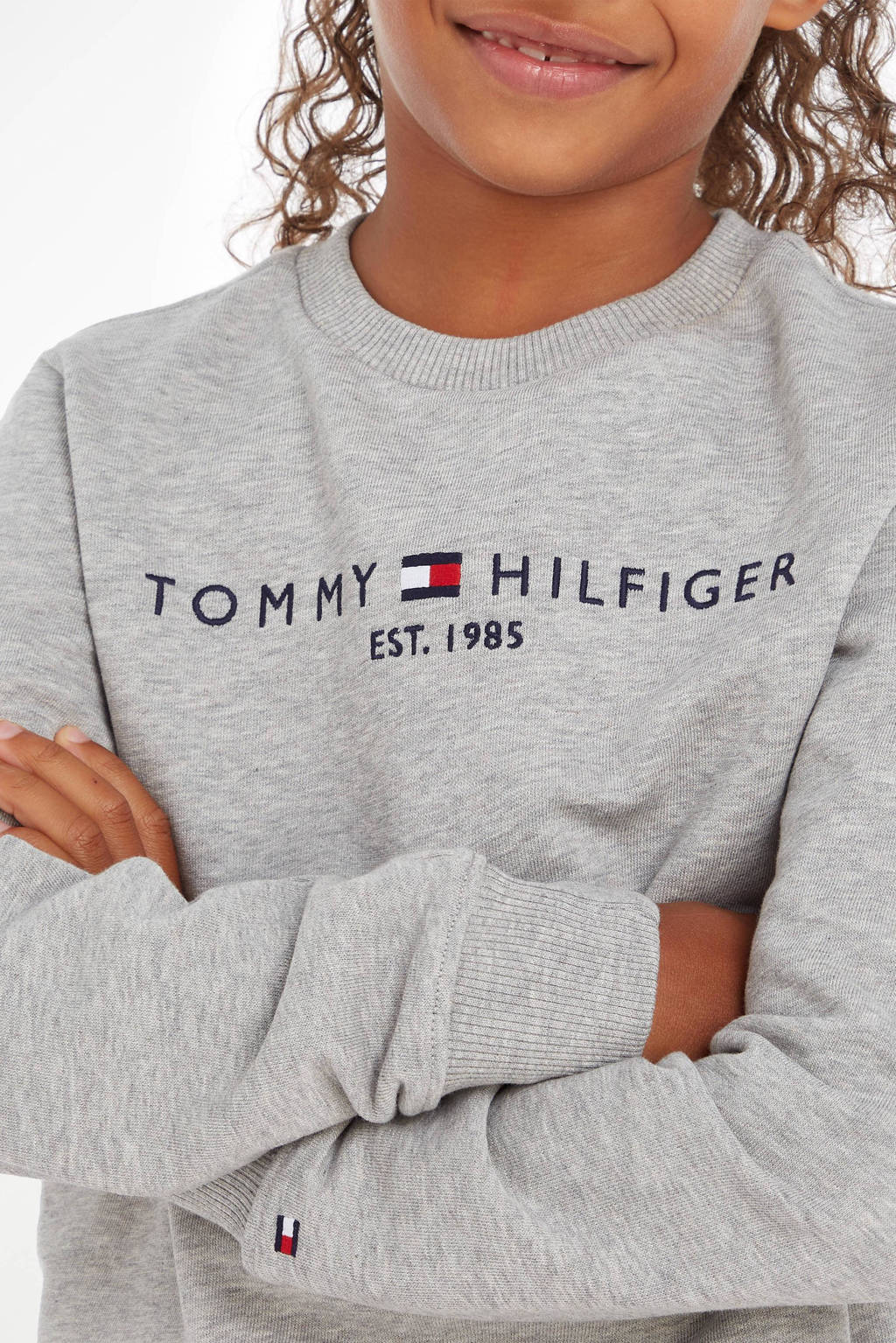 Tommy Hilfiger unisex sweater met logo lichtgrijs