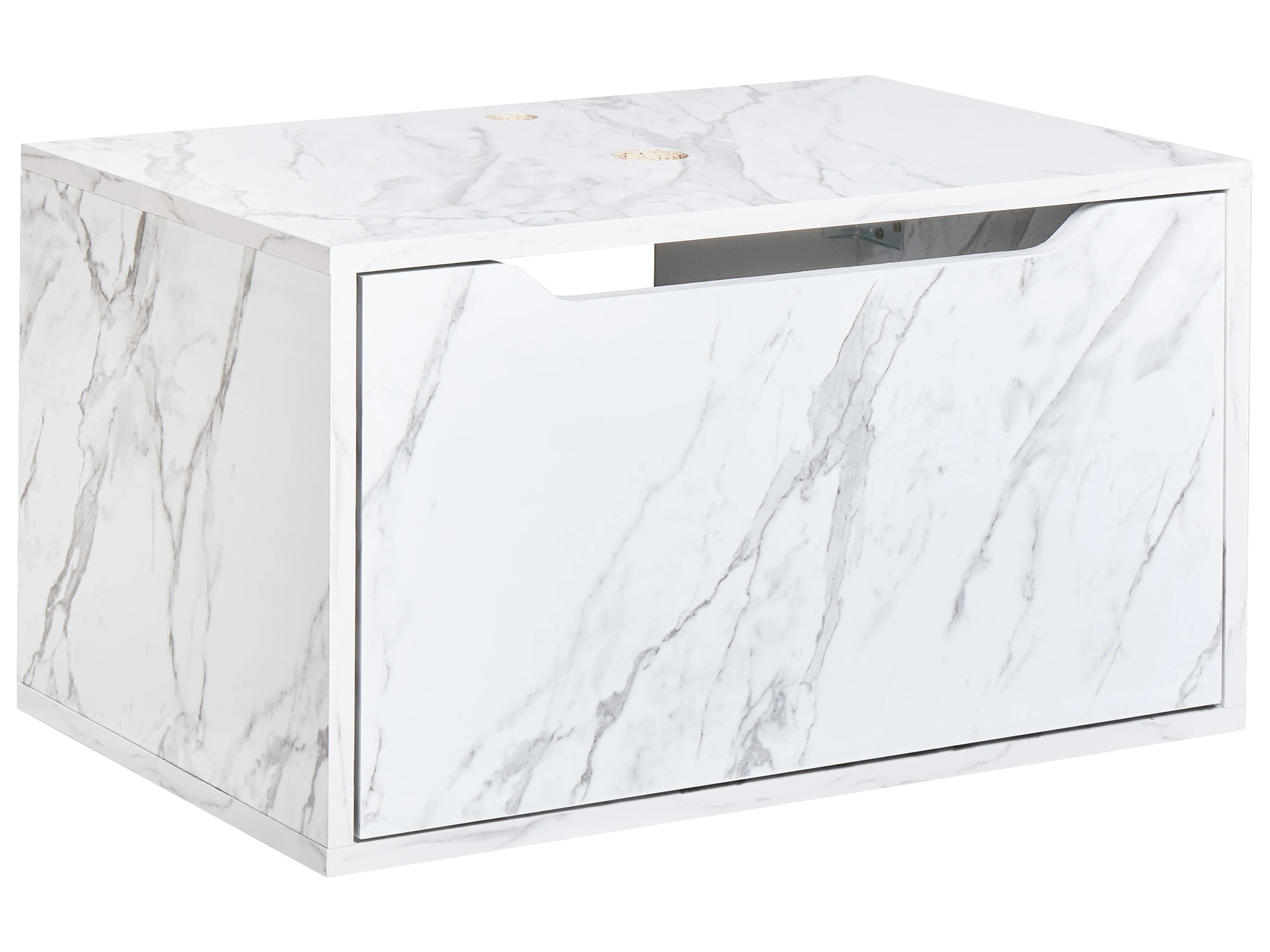 Wandgemonteerde wastafelkast PETROLINA 60 cm Wit marmer