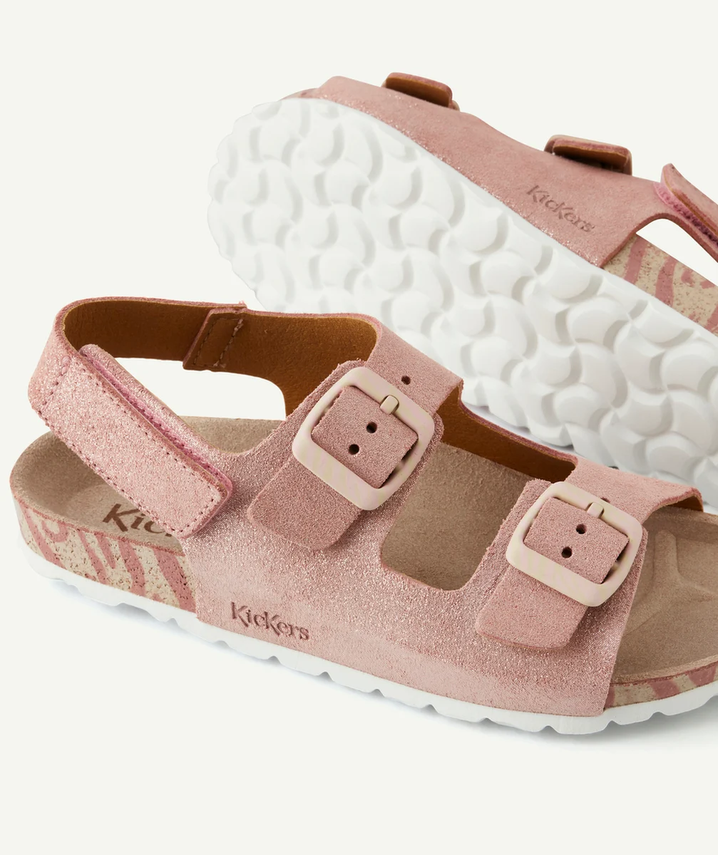 KICKERSSANDALES FILLE SUNYVA CUIVRE ZEBRE ROSE PAILLETÉ