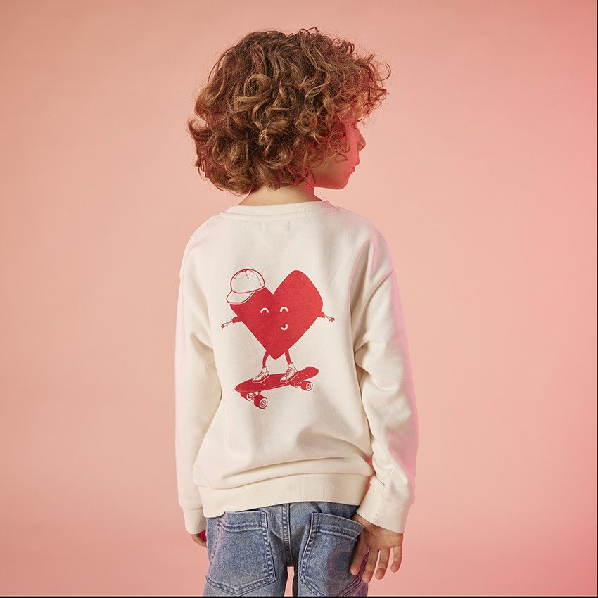 Sweat molleton oversize brodé et printé pour enfant - Ecru
