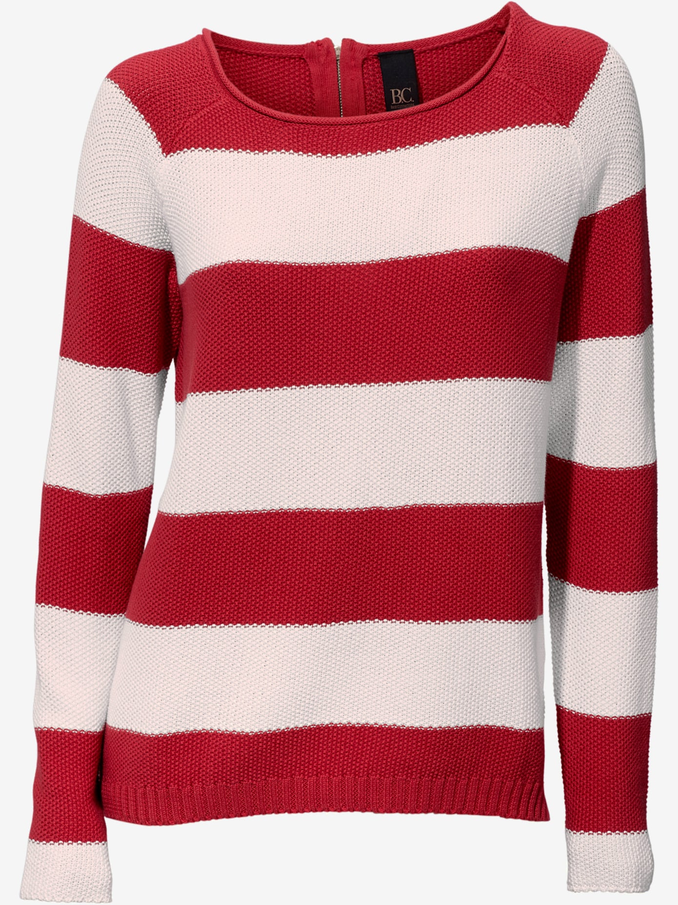 Pull col rond grosses rayures tendance avec glissière au dos