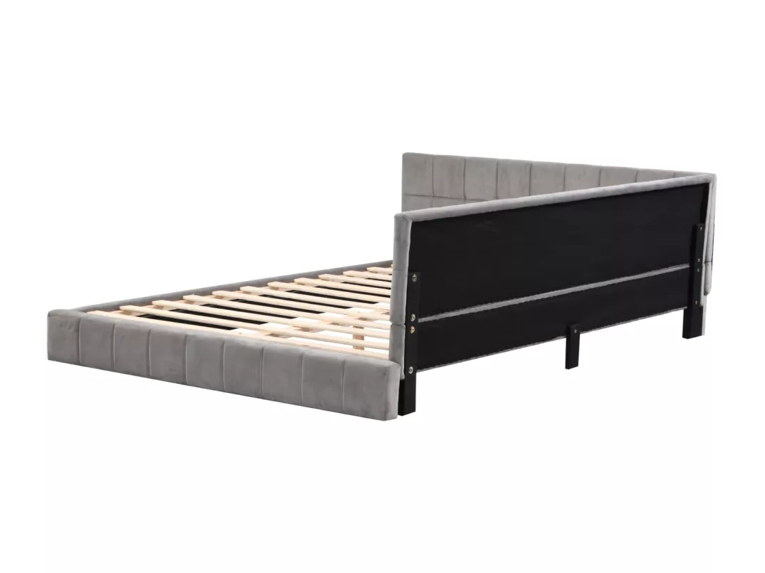 Lit gigogne capitonné 140x200cm, canapé-lit, sommier à lattes, lit adulte, velours, Gris