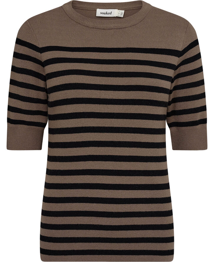 Soaked in Luxury SLPina Striped Tee Walnut with black stripe