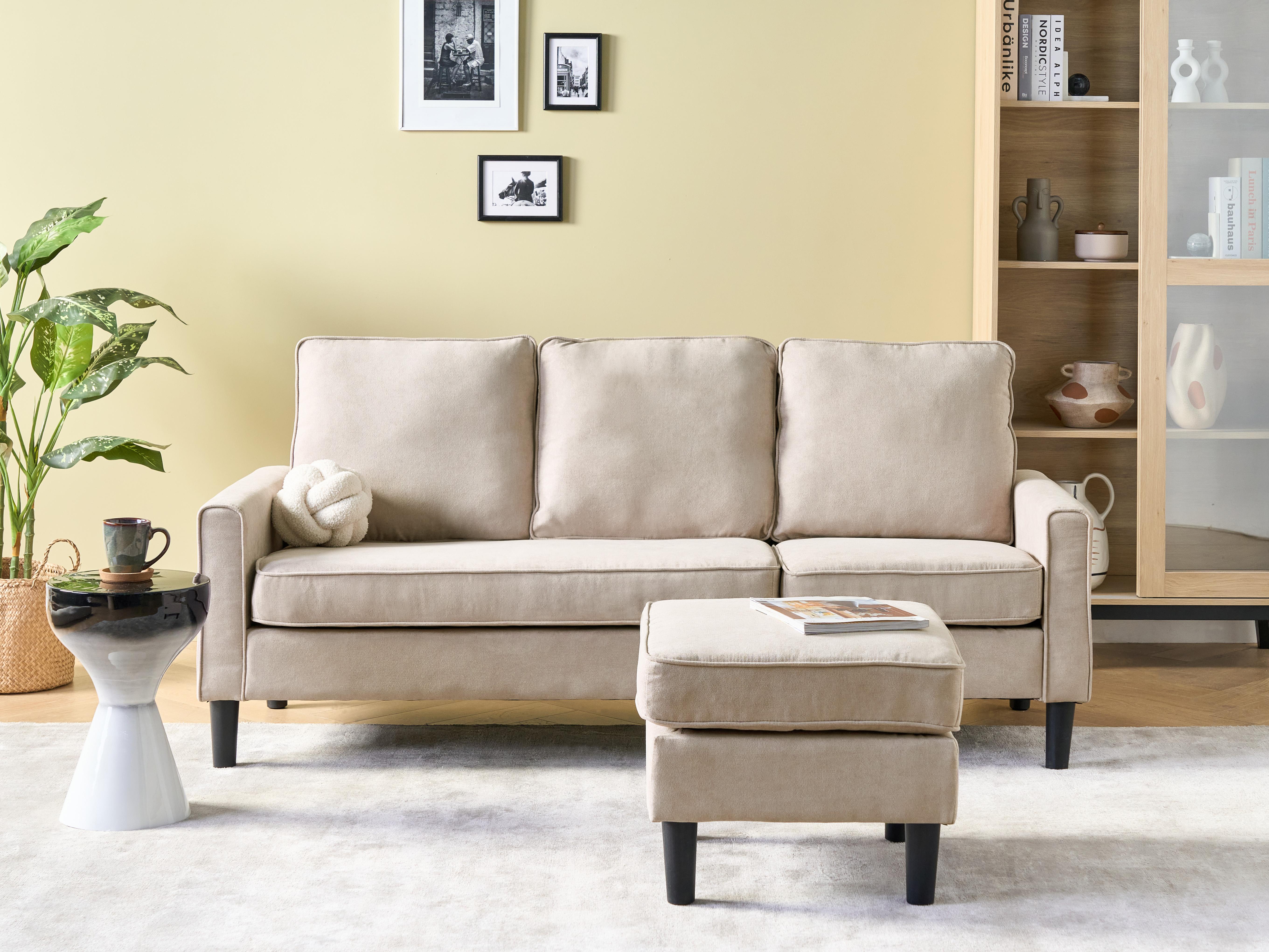Bank 3-zits AVESTA Stof Beige met ottomaan