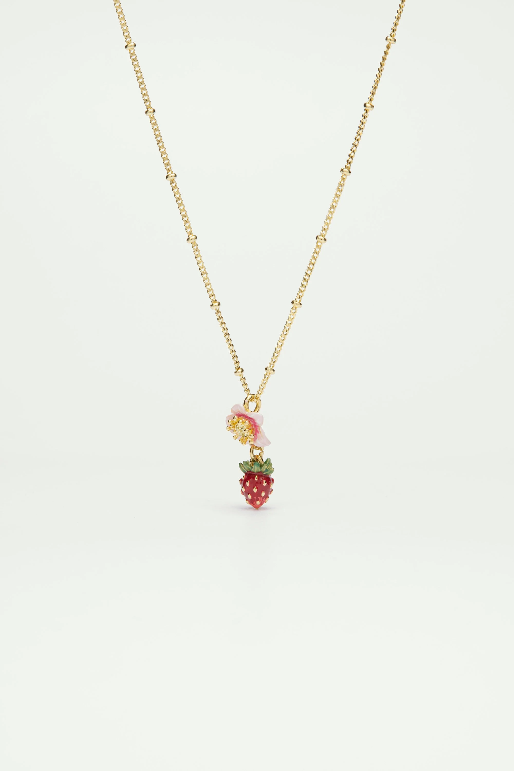 Collier pendentif fraise des bois et fleur | Multicolore