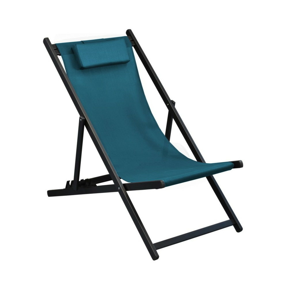 Lot de 2 chiliennes pliantes linéa - gaphite/bleu - aluminium/toile tpep