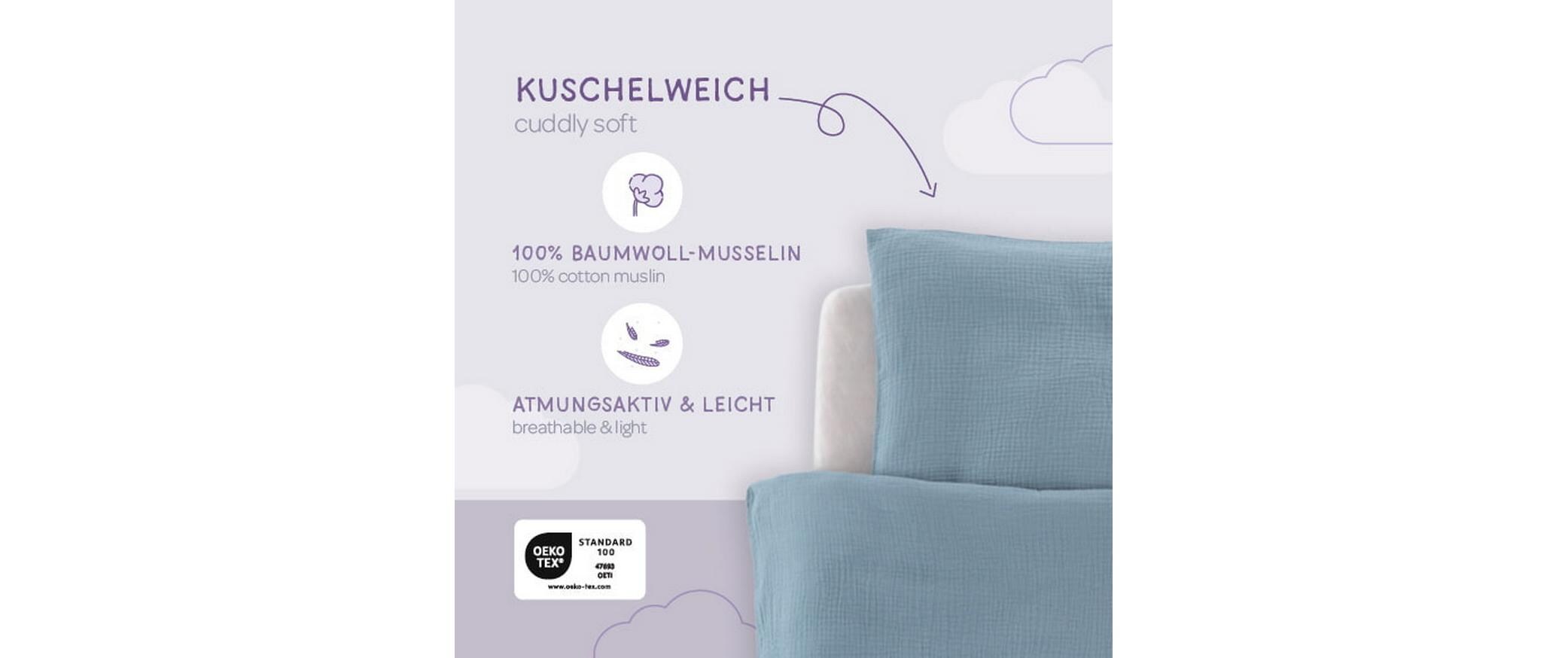 Kinderbettwäsche jeansblau 100/135 + 40/60 cmKuschelige Bettwäsche, extra hautsymphatisch und geschmeidig
