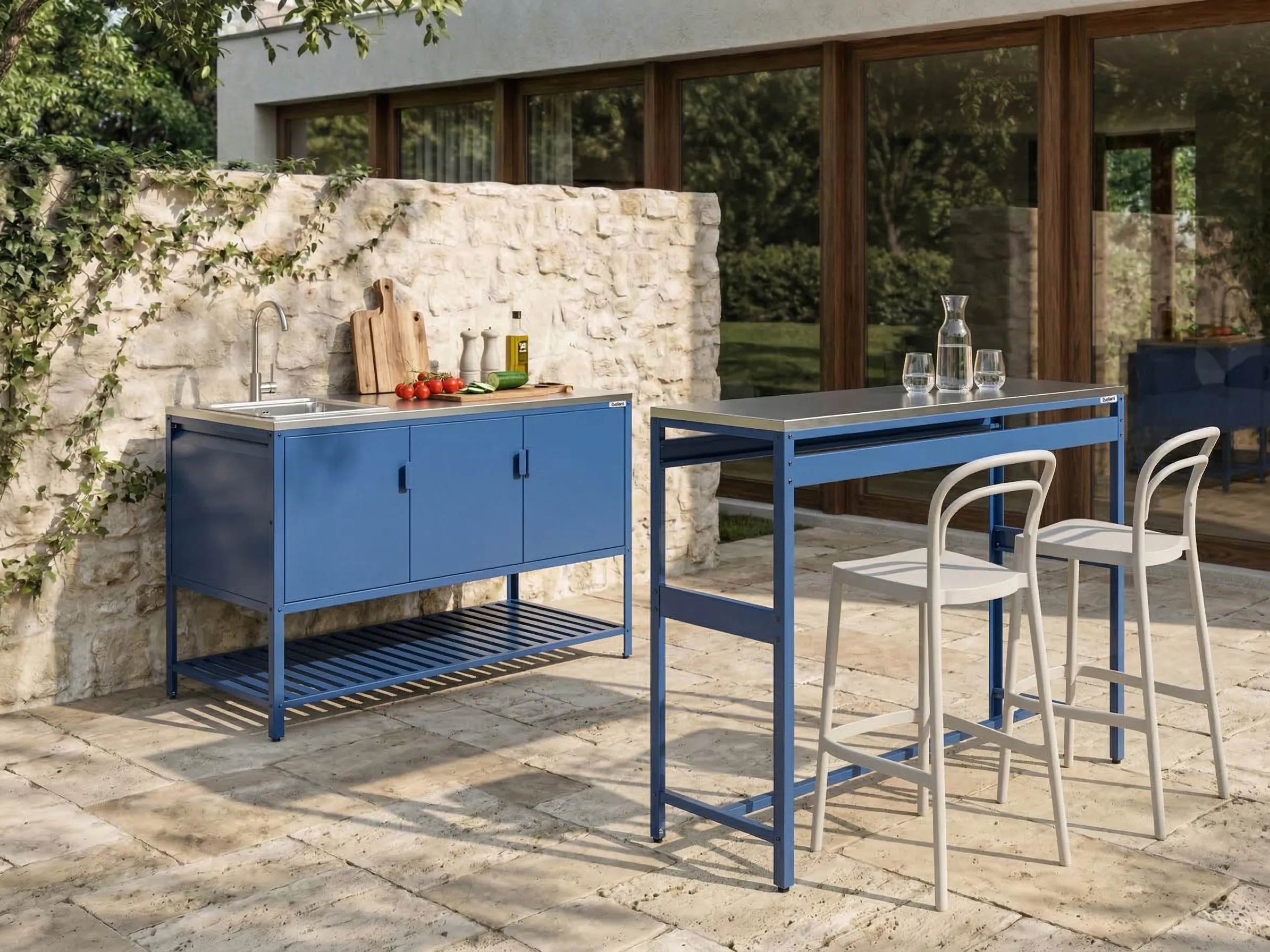 Tuin keukenset 2-delig met spoelbak MAENZA Metaal Blauw