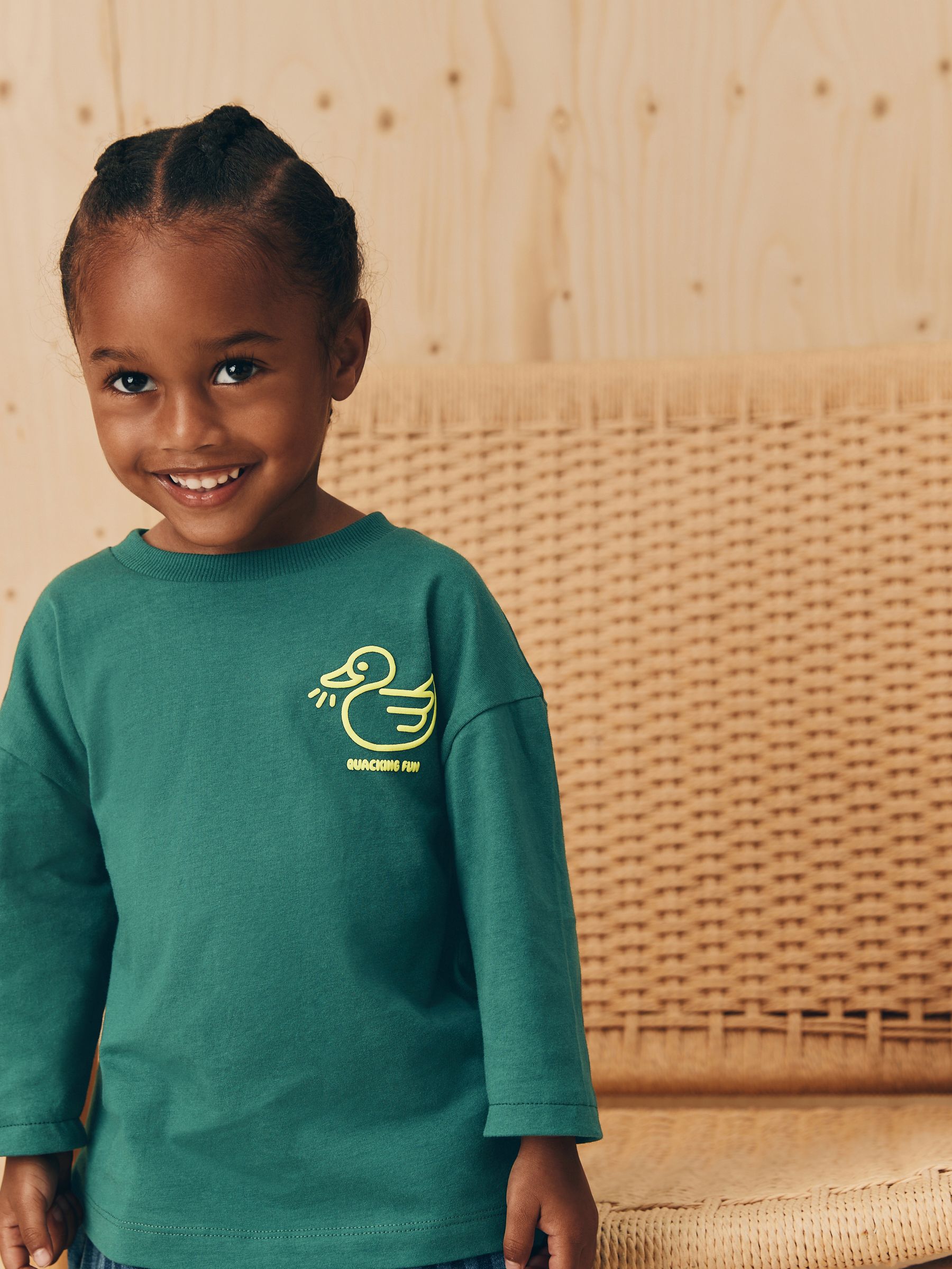 Groen met eenden - Semi-effen T-shirt met lange mouwen (3mnd -7jr)