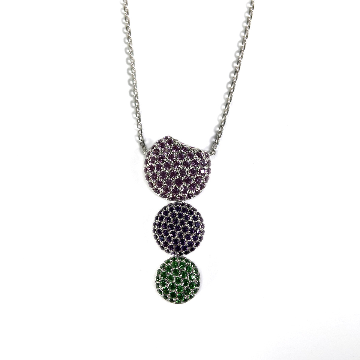 Collier d'occasion or 750 blanc saphirs rubis améthystes