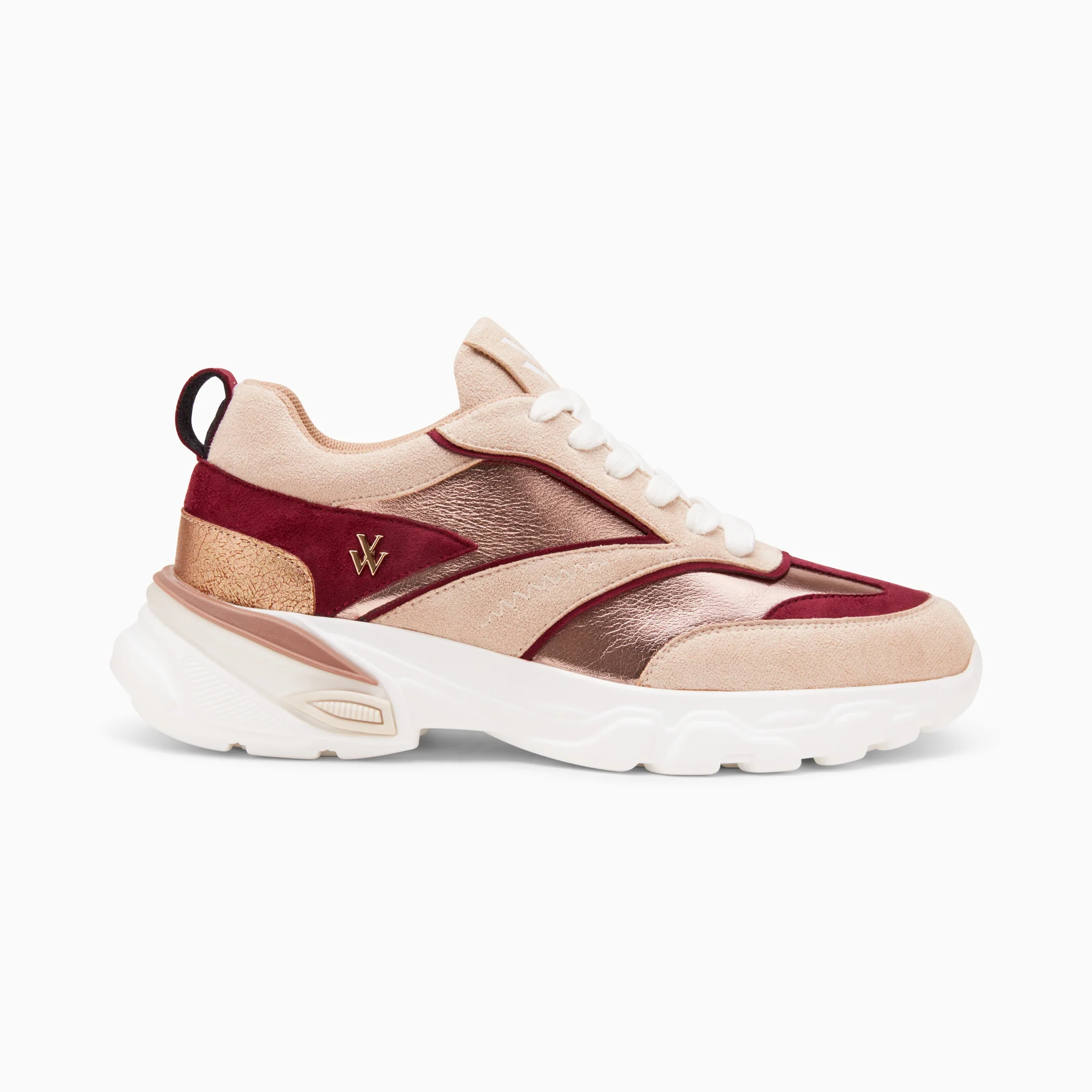 Sneakers-Baskets Agnes beige et prune à semelle oversize