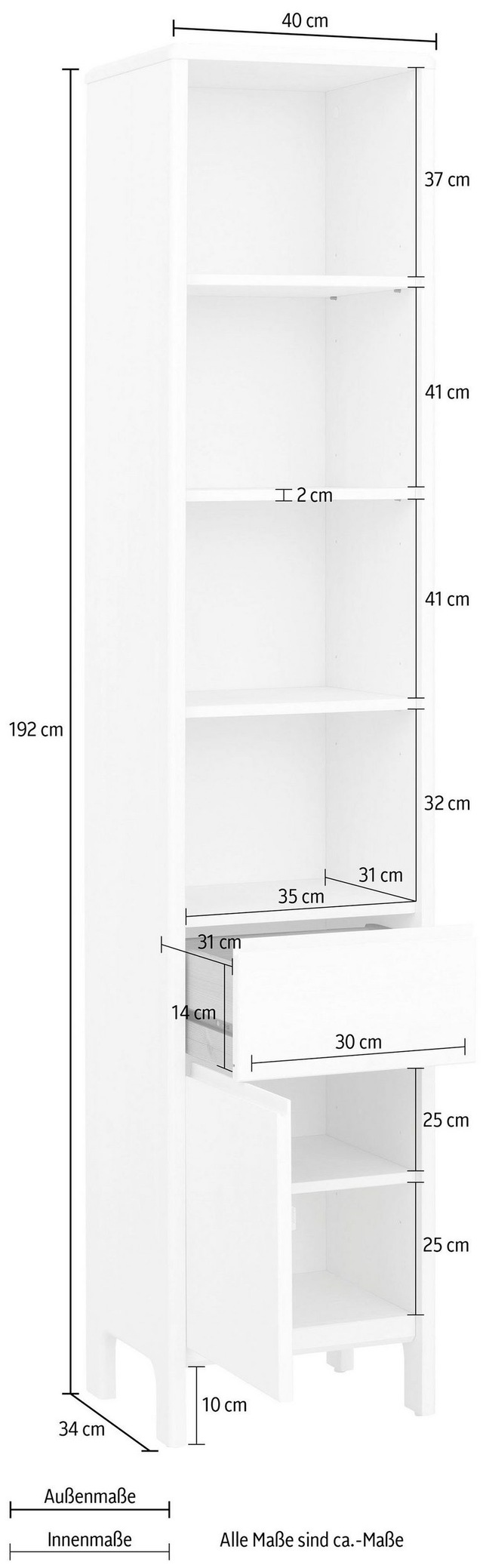 GOODproduct Hochschrank »Jorrick« Breite 40 cm, Massivholz Kiefer mit Bio Öl/Wachs behandelt