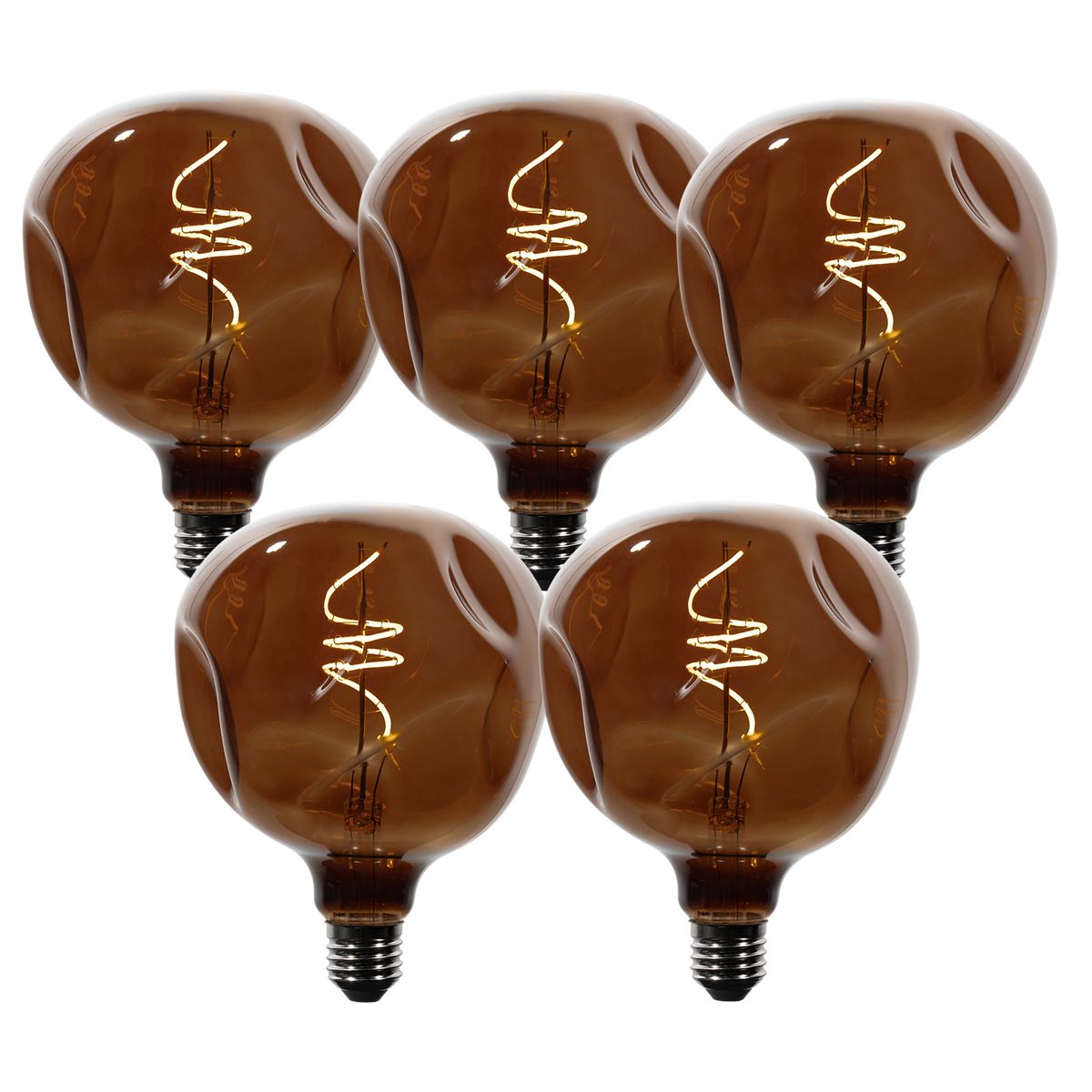 Set van 5 E27 dimbare LED lampen T125 bruin 4W 120 lm 1800K