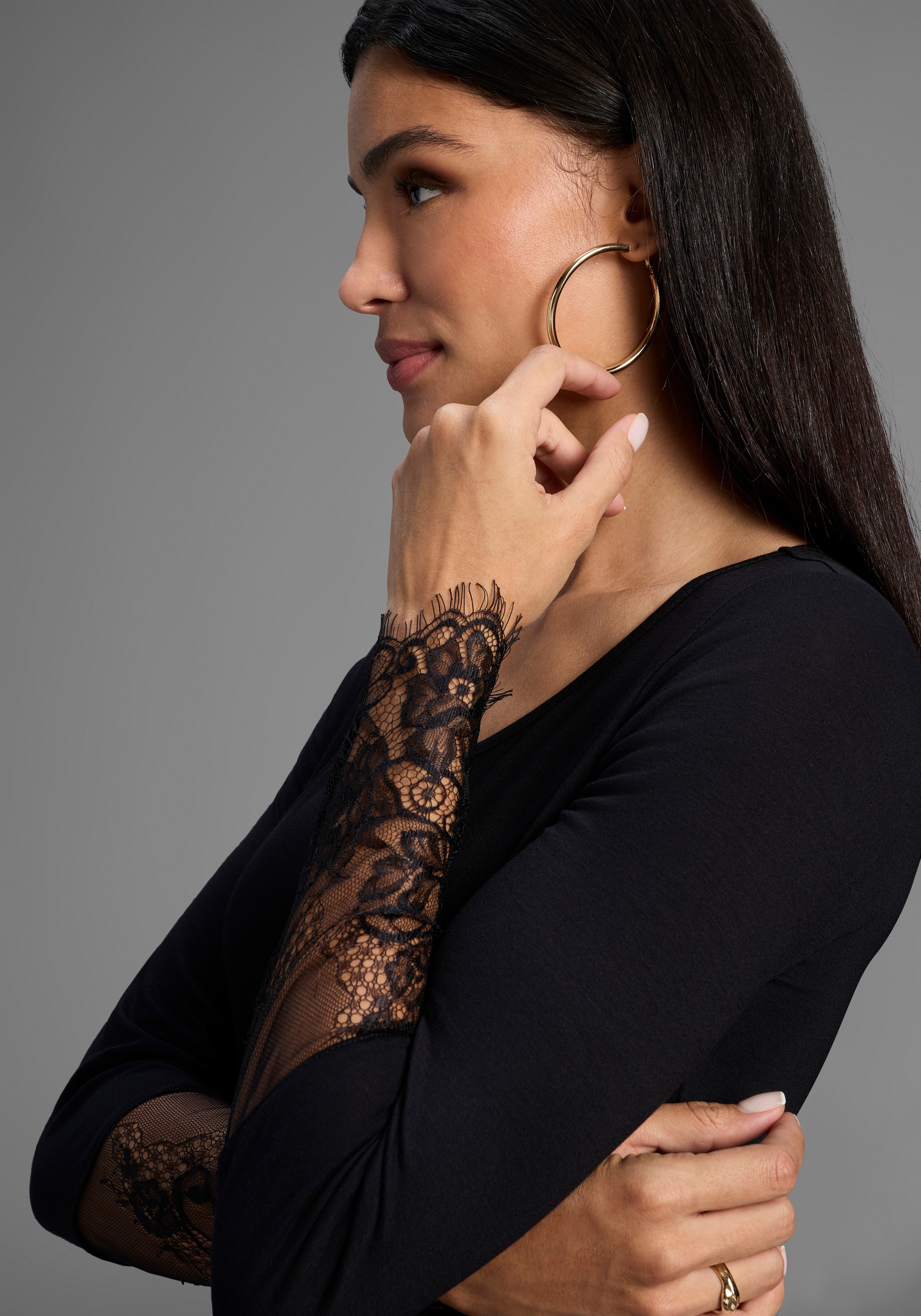 Melrose Langarmshirt , taillierte Passform,  aus Jersey und Spitze