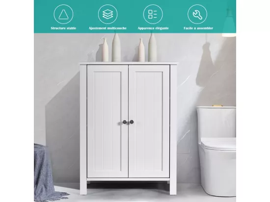 Meuble de salle de bain, armoire de rangement sur pieds avec étagères réglables, 60 x 30 x 80,5 cm