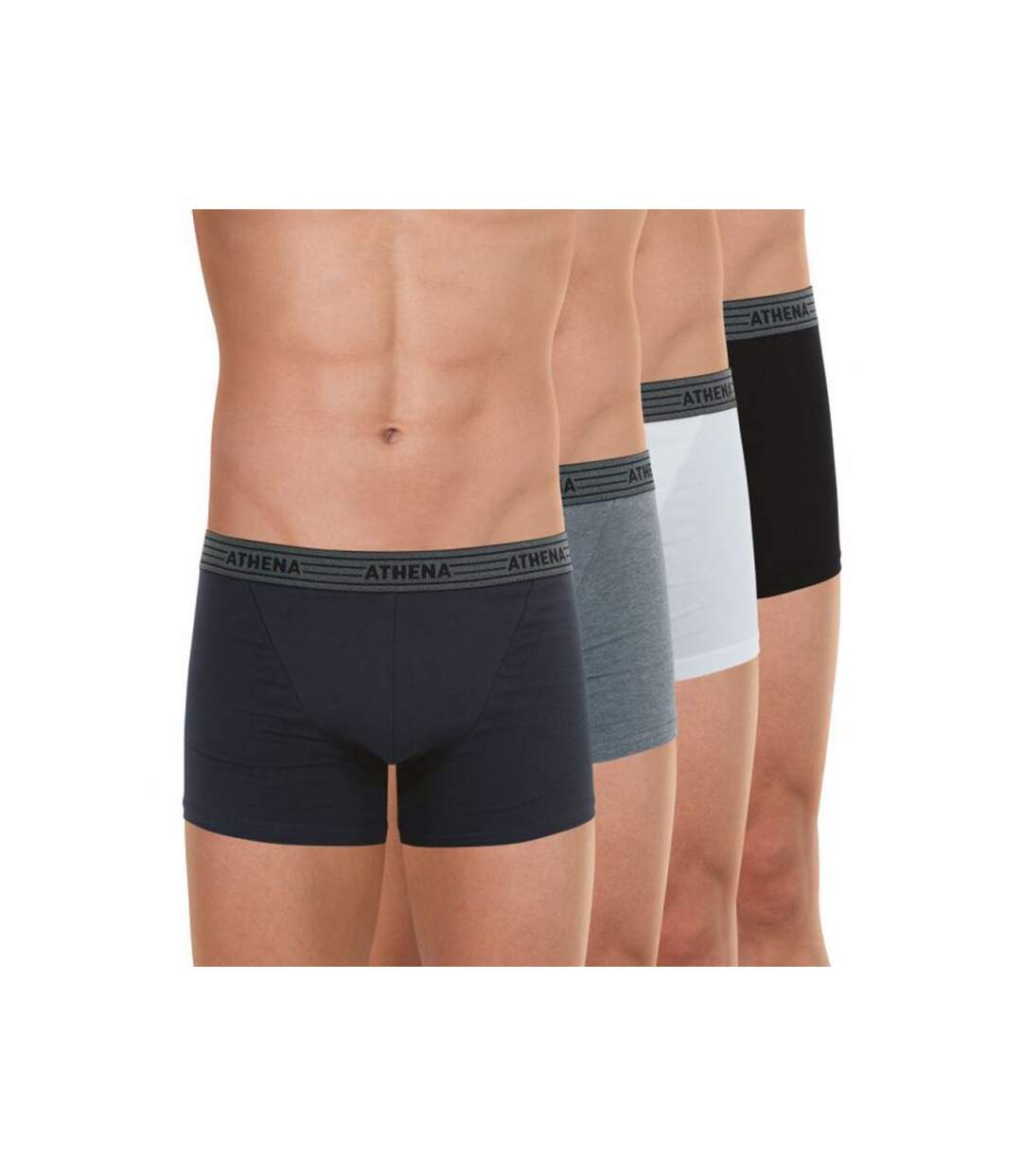 ATHENA Lot de 4 Boxers Homme Coton BASIC2 Gris Anthracite, Gris, Noir, Blanc