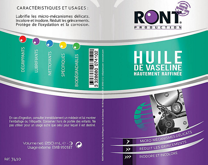 Huile de vaseline 250ml en burette RontProduction