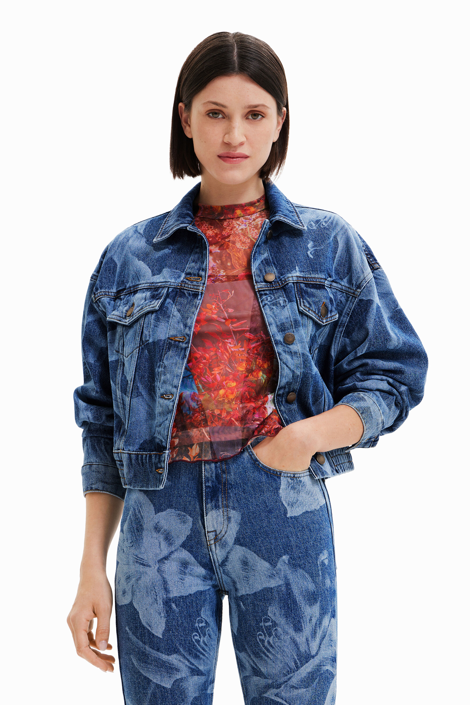 Veste en jean fleurs