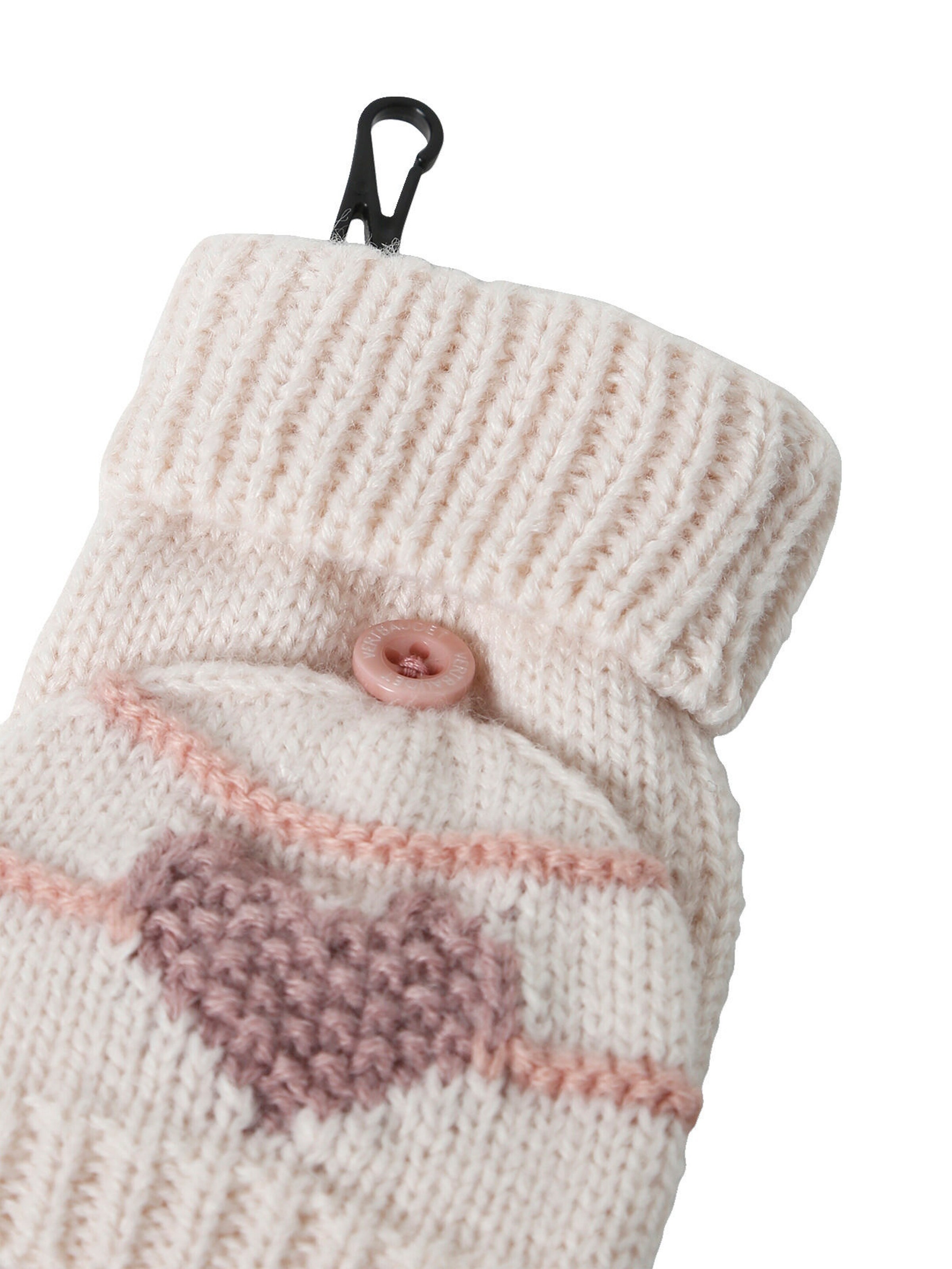 Vertbaudet Mädchen-Set: Mütze, Rundschal & Handschuhe Streifen/Herzen wollweiß/rosa