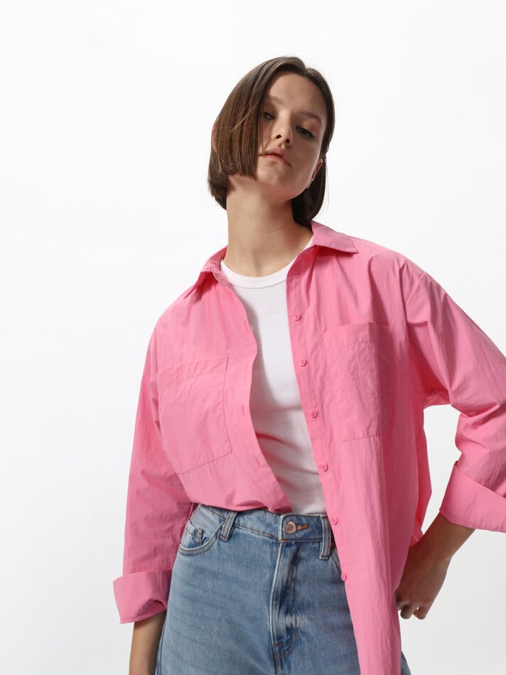 Camisa oversized de manga comprida - Rosa claro