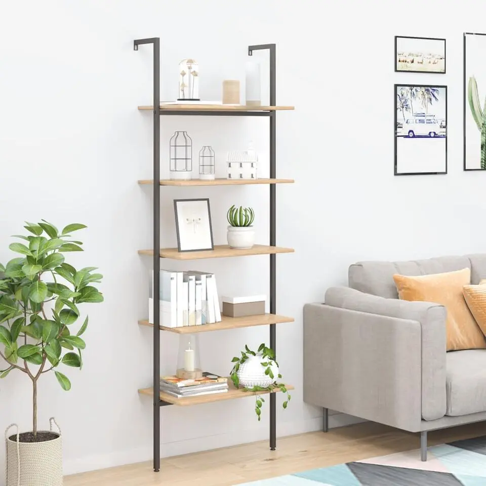 vidaXL - Wandrek met 5 schappen - Bruin - Bewerkt hout - 64 x 35 x 185 cm