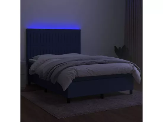 Sommier tapissier avec matelas et LED Bleu 140x190 cm Tissu