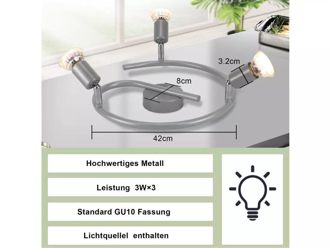 NETTLIFE Spot de plafond LED orientable GU10 spots de plafond 3 lampes salon industriel